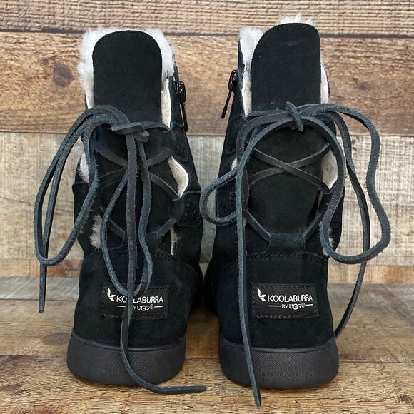 Koolaburra by UGG Shazi Black Suede Short Boots Booties Lace Up Back Size 7 - Picture 7 of 9